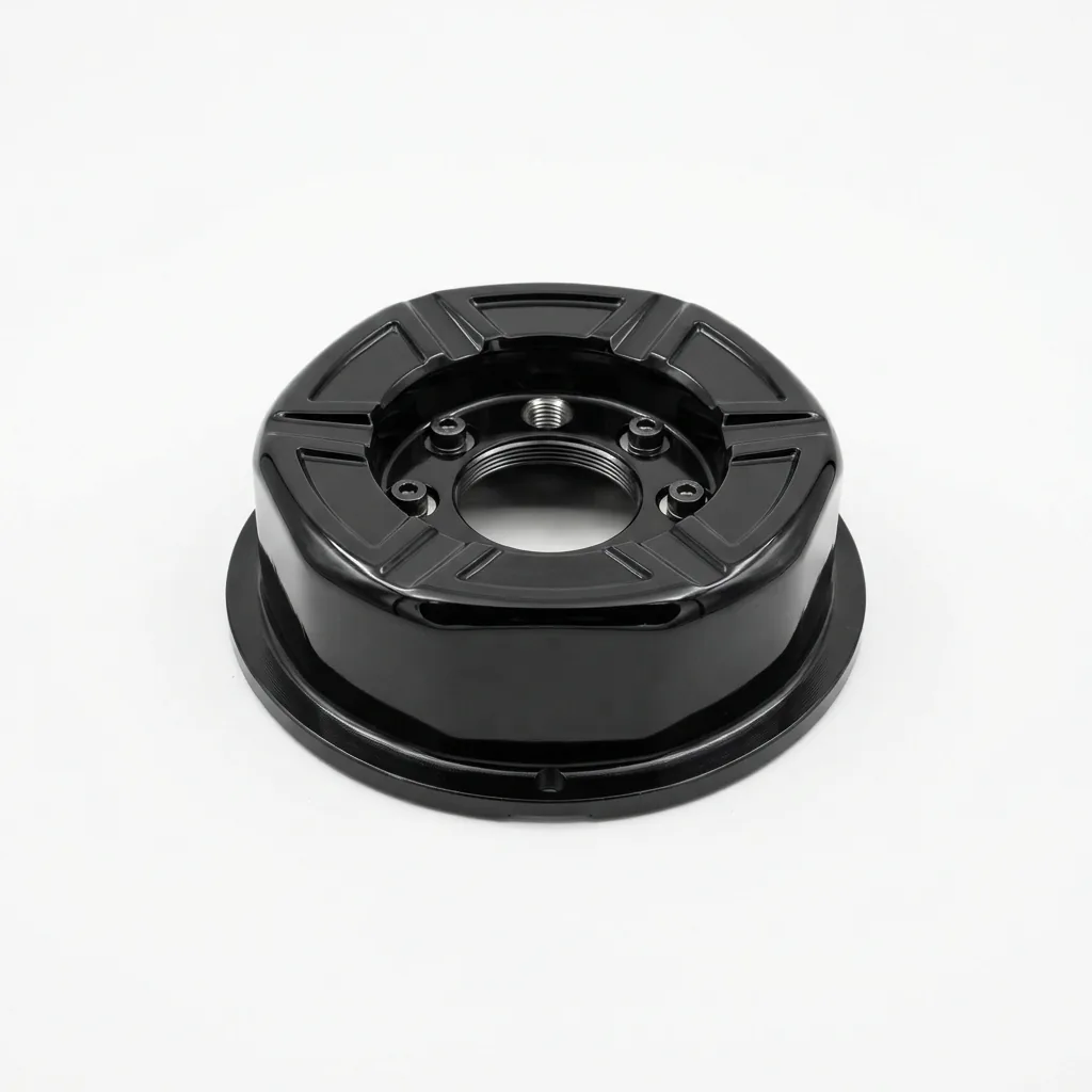 Product photo of the BMF Wheels Center Cap - 5/6 Lug Gloss Black New Style Bolt-On on a white background.