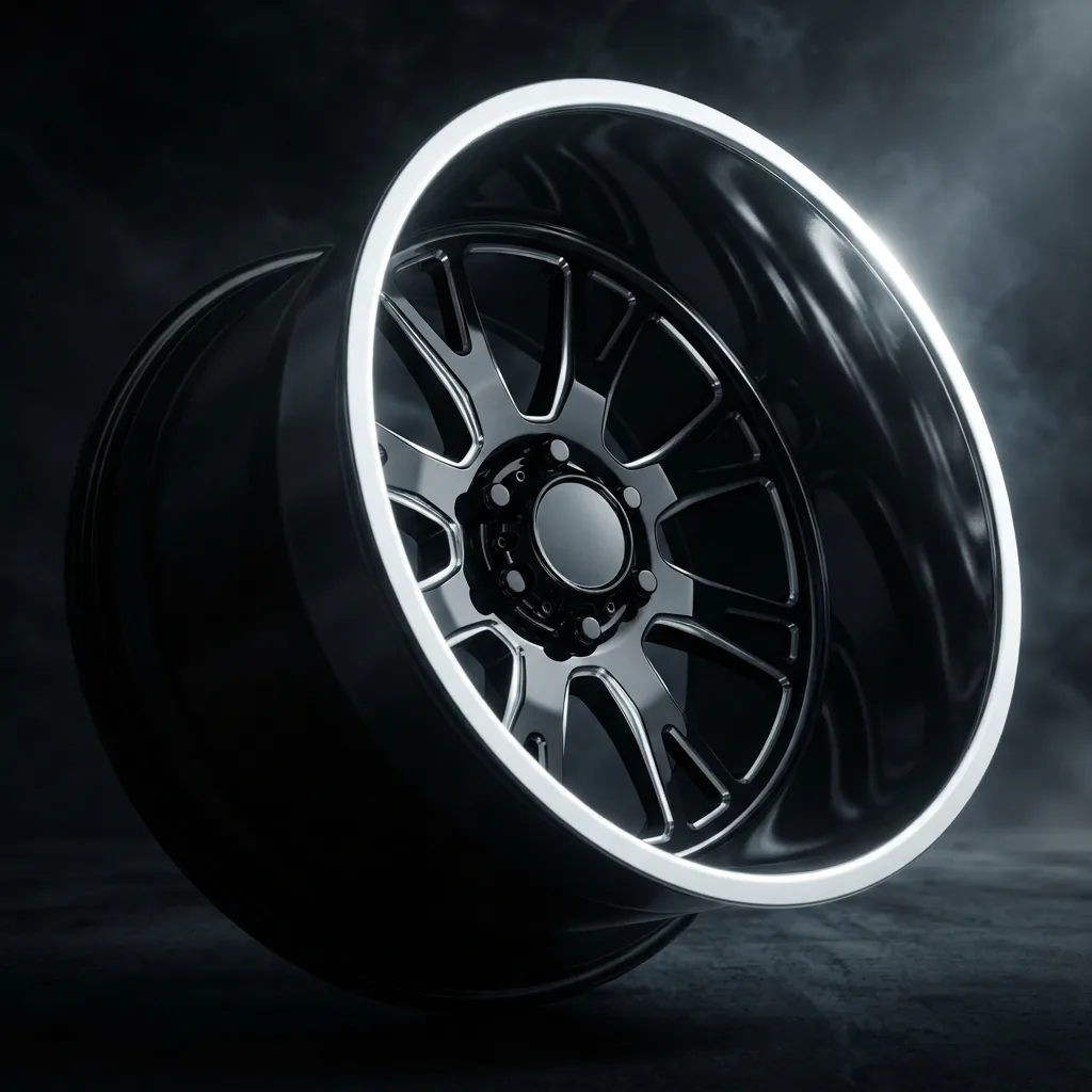 The BMF VENOM 24x14 custom wheel, showcasing its extreme deep-dish profile, mirror-polished lip, and intricate web-like spoke design.