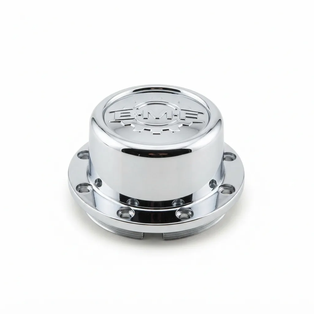 Product photo of the BMF Wheels Chrome Shorty Center Cap for 8 Lug wheels on a white background.