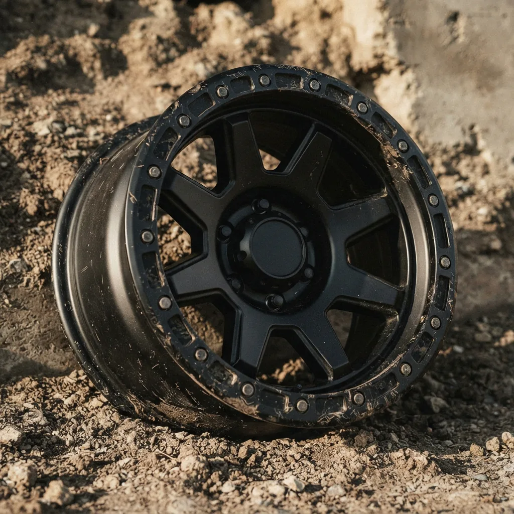 The BMF FURY 18x9 custom wheel, with a robust beadlock-style lip and bold spokes, finished in a tactical matte black that resists scratches.