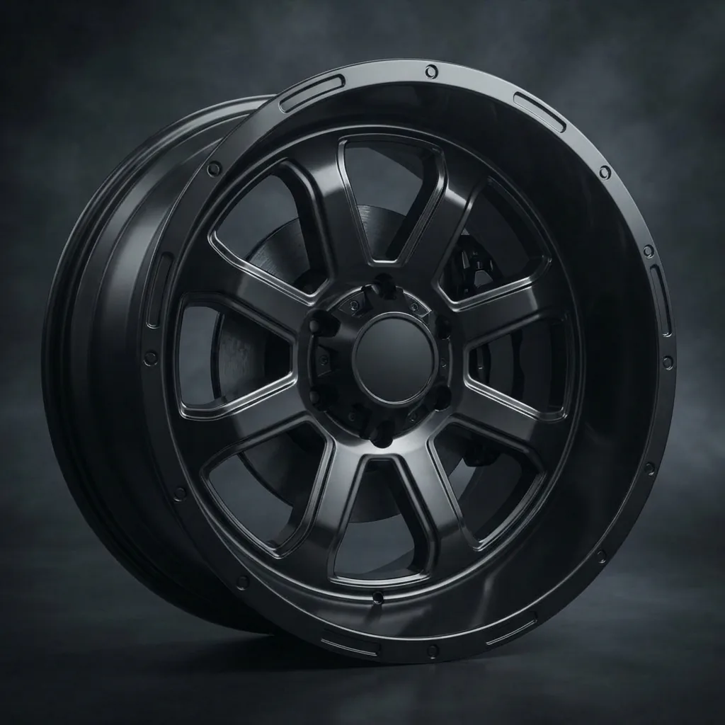 The BMF RAIDER 22x12 custom wheel, featuring a split-spoke design that offers a clear view of the brake components and a hand-applied gloss finish.